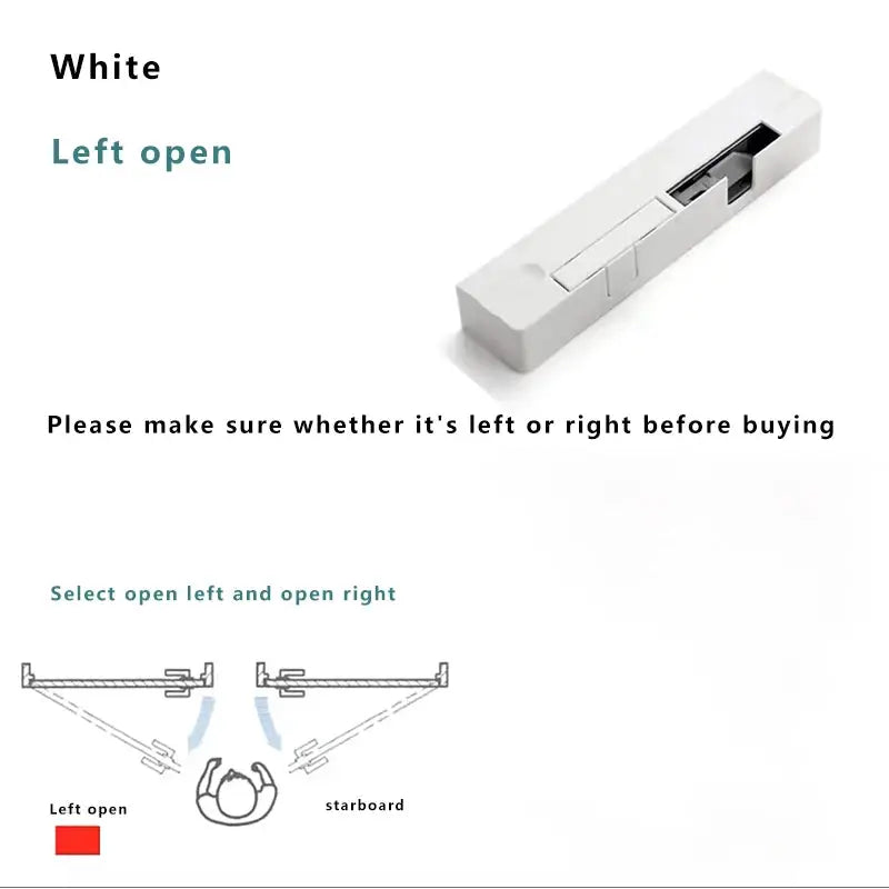 Door buffer damper hydraulic door closer; white unit for wooden exterior doors with left-open orientation diagram