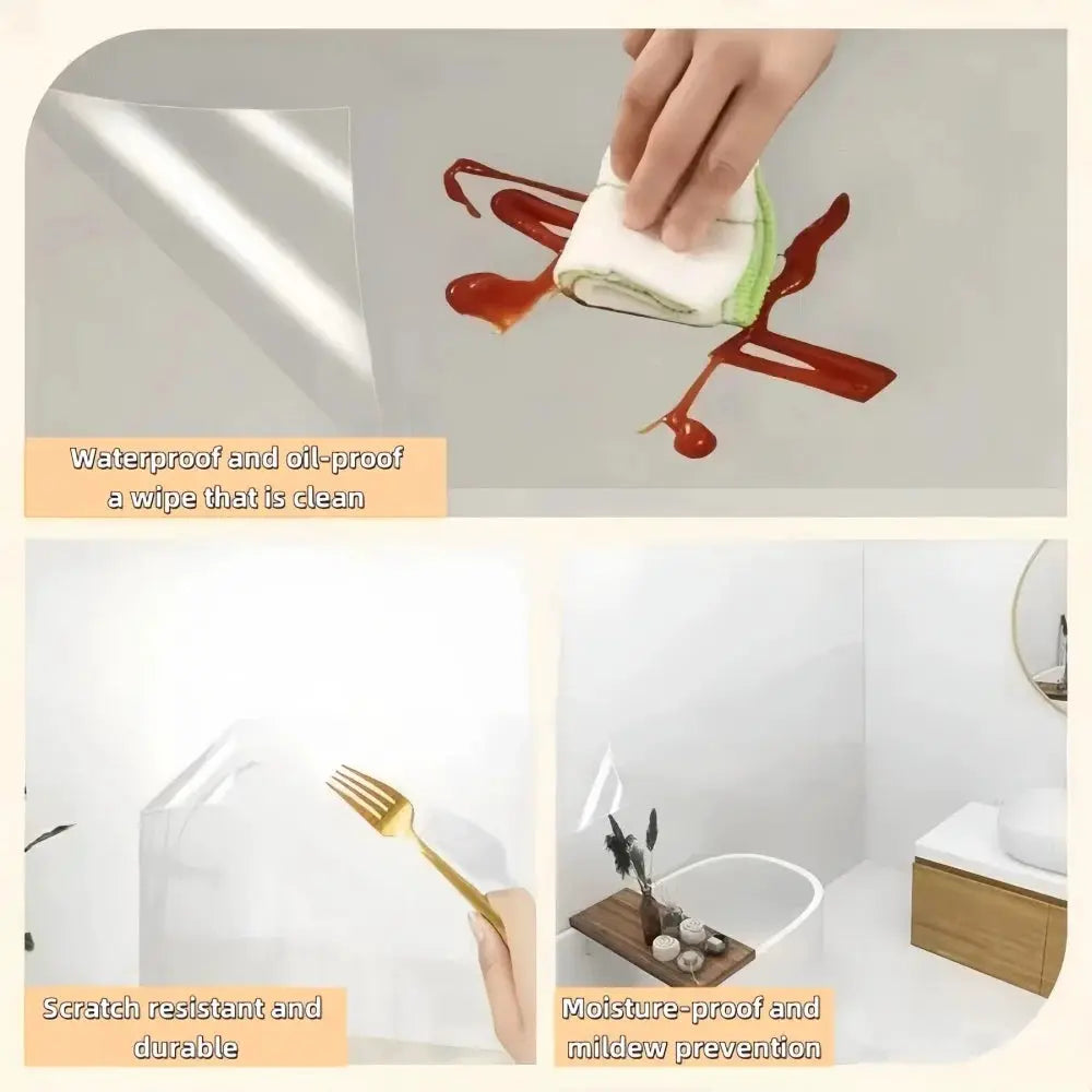 Self-adhesive wallpaper roll, transparent marble imitation; waterproof, oil-proof, scratch resistant for bathroom and living spaces