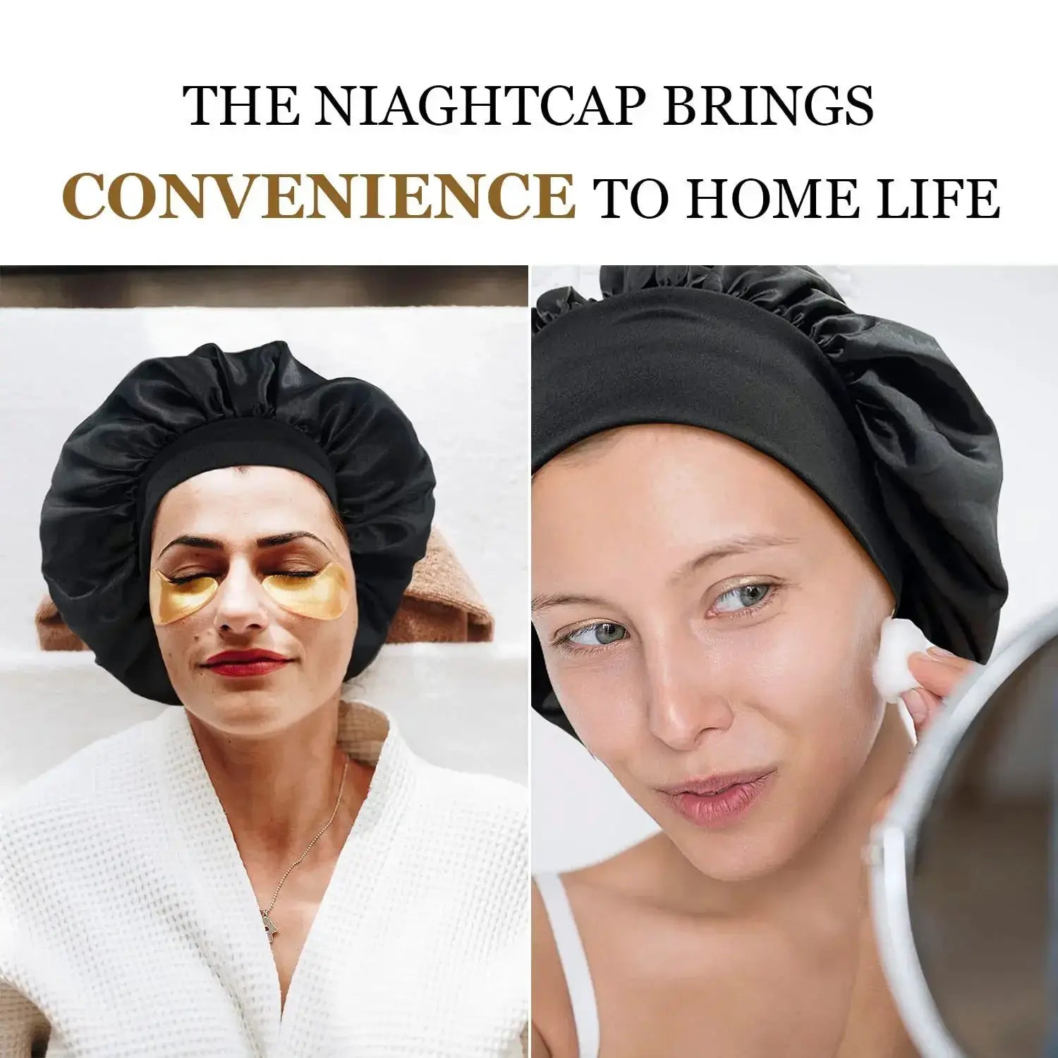 SilkGuard Satin Bonnet For Women With Wide Brim Sleep Hat And Elastic Band For Hair Protection