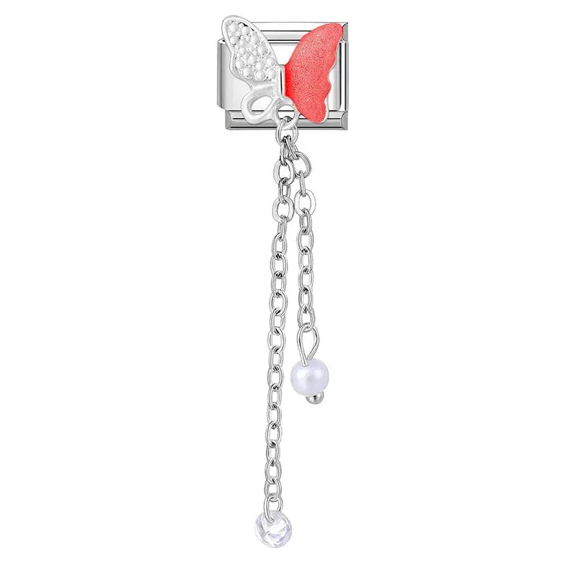 Zircon Moon Cherry Bow Knot Butterfly Heart Star Italian Charm Links For 9mm Bracelet Stainless Steel DIY Jewelry Gifts