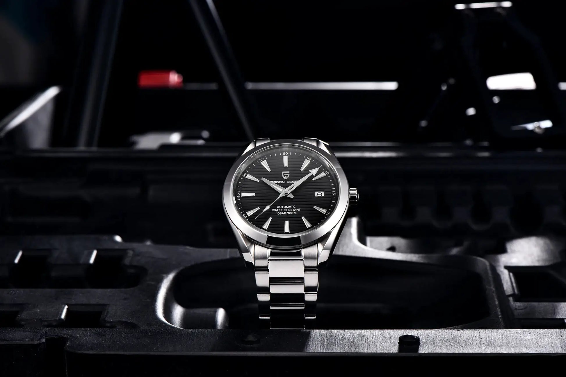 PAGANI DESIGN A150 40mm stainless steel men's automatic watch with black dial and date window