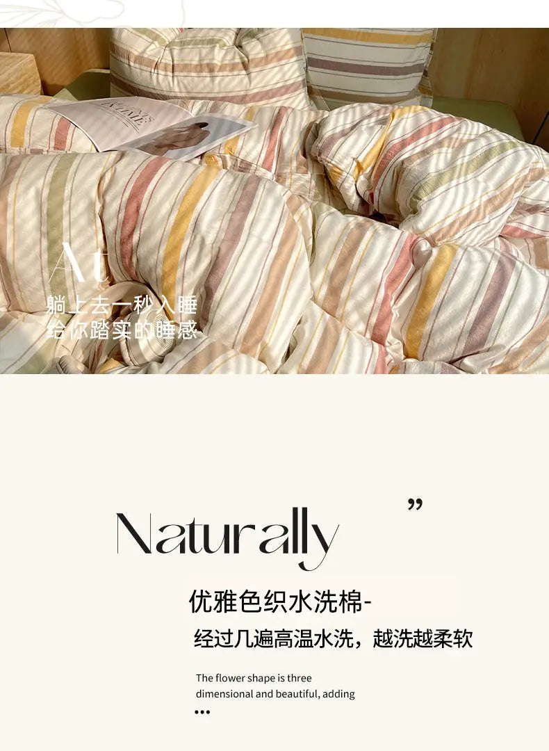 Bedding set 100% cotton with pastel striped duvet cover and pillowcases