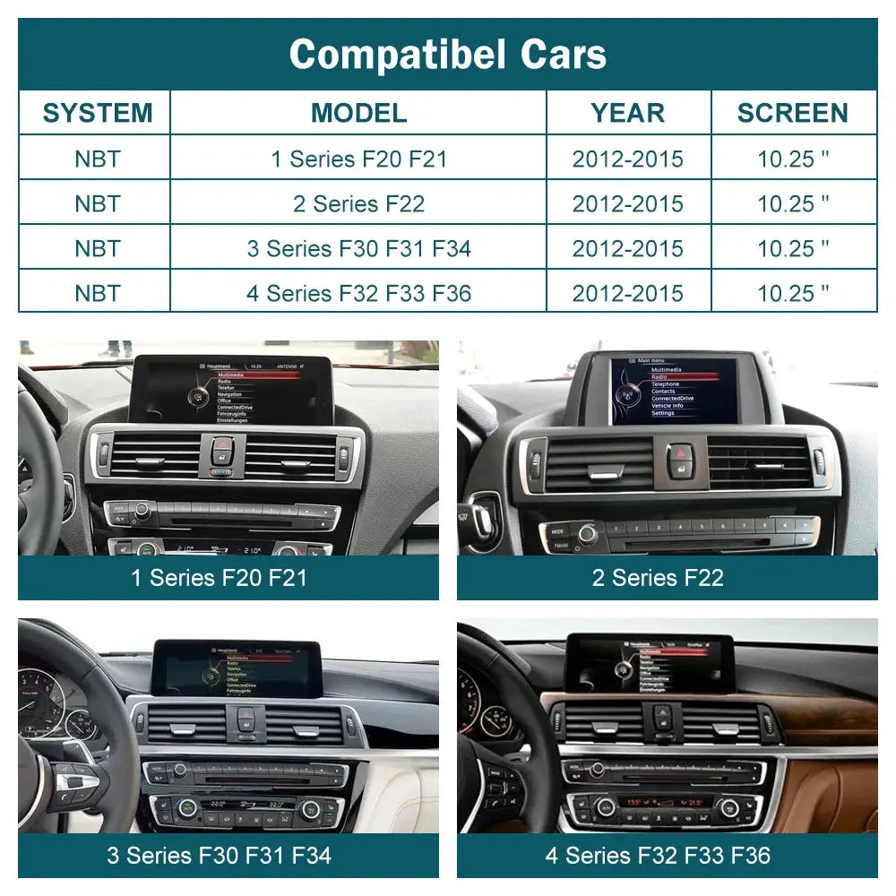 Simples Market wireless CarPlay/Android Auto BMW display for 1–4 Series (F20–F33), 10.25–12.3 inch, dashboard photos
