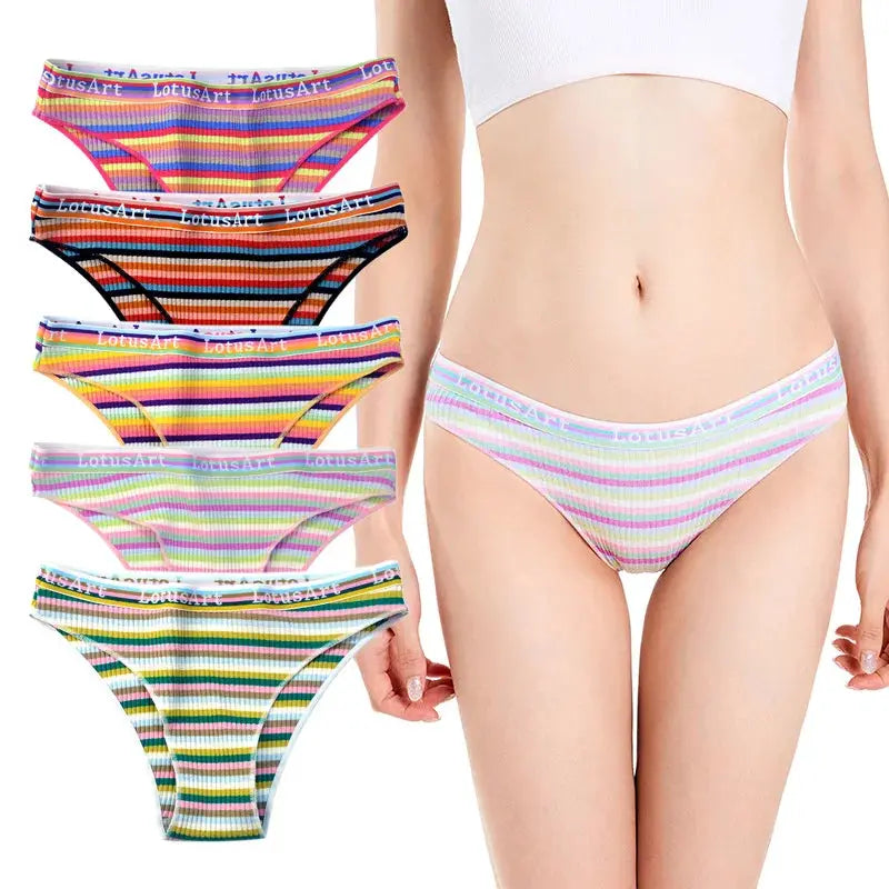 Cotton panties set for women, 6 colorful striped low-rise briefs by Simples Market