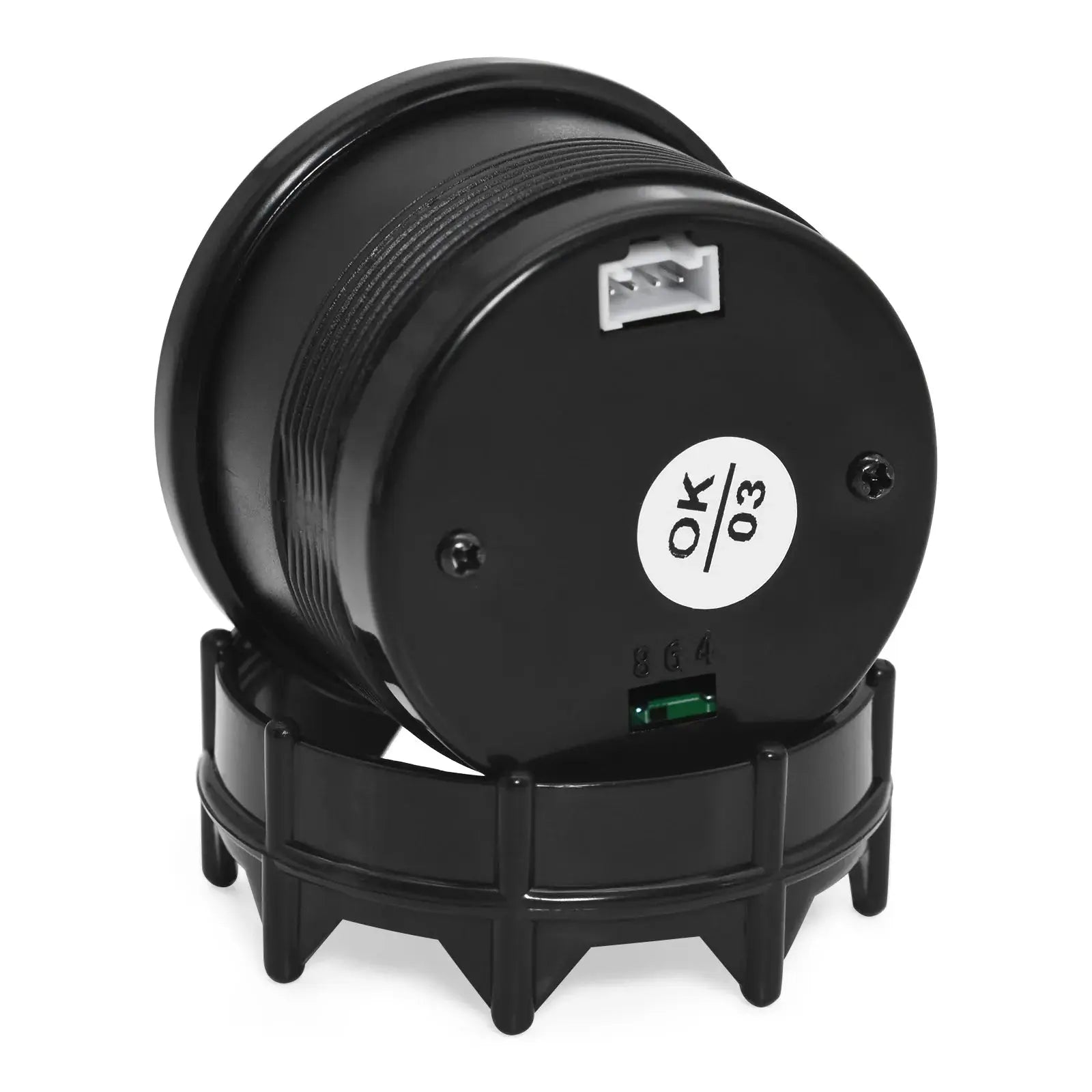 2-inch black air-fuel ratio and voltmeter gauge with white 3-pin connector on rear