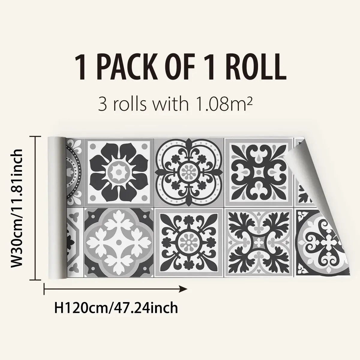 Simples Market Mediterranean PVC kitchen sticker roll with black and white tile pattern; waterproof, removable