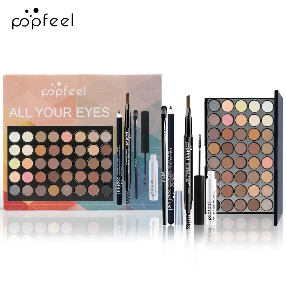 PopFeel Eye Makeup Set All In One Palette With Eyeliner Mascara Brow Pencil And Tools For A Complete Eye Look