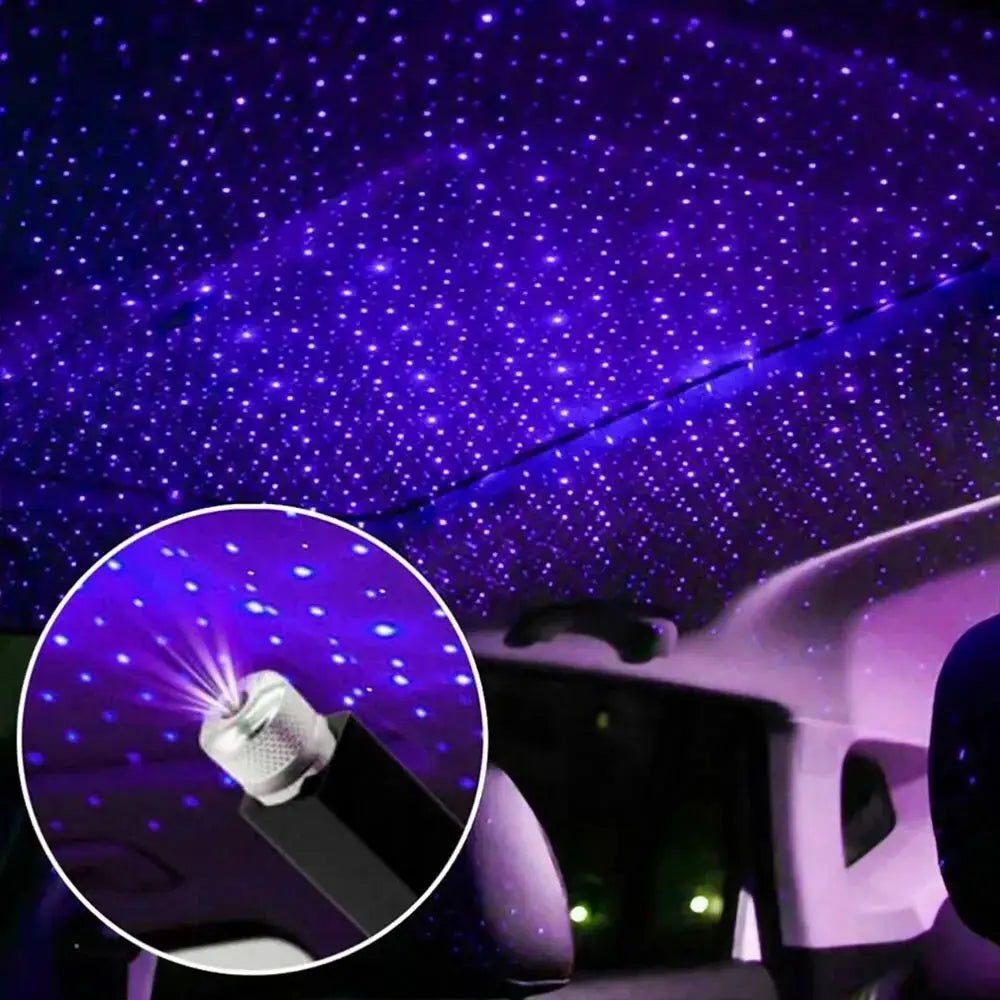 Simples Market Mini LED Car Roof Star Night Light Projector with blue-purple galaxy ceiling stars, USB powered.