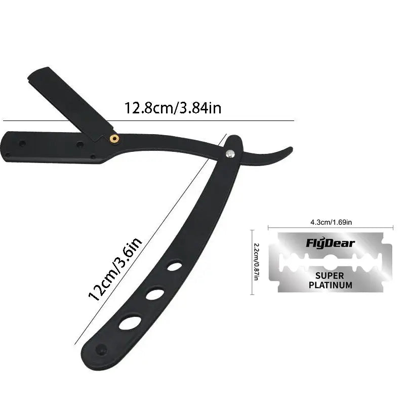Classic Black Folding Barber Razor Stainless Steel Shaver For Face Underarms And Pubic Hair