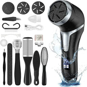 Electric pedicure tool kit by Simples Market with 12 attachments for feet, black handheld device with silver trim