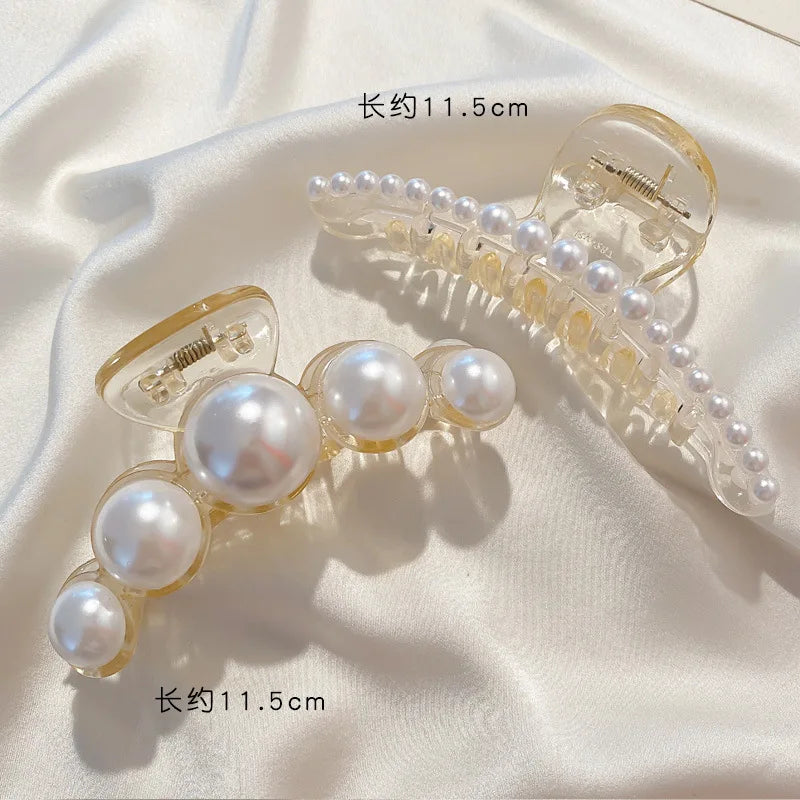 PearlGlow Simulated Pearl Hair Claws for Women Korean Acrylic Large Size Barrette Shark Clip Elegant Secure Hold All Day
