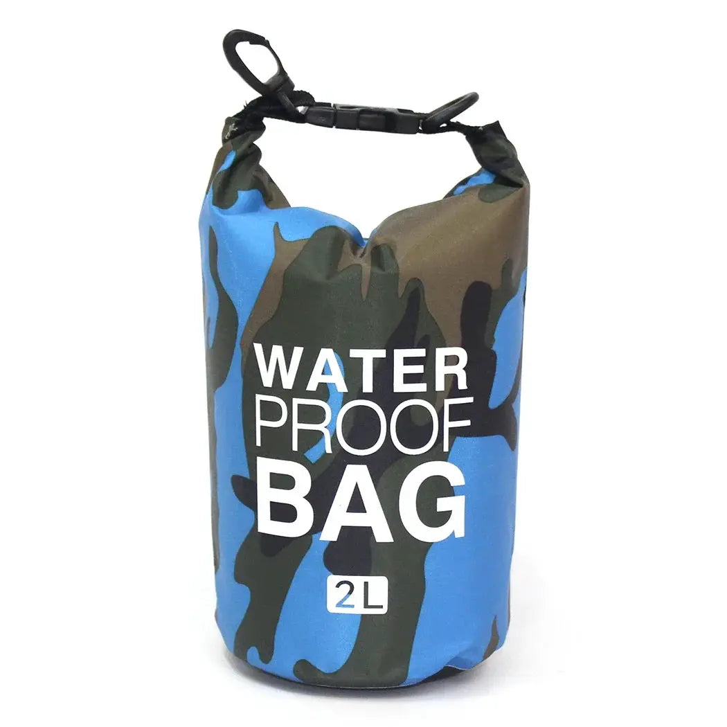 Dry bag waterproof, Simples Market, 2L blue camouflage with roll-top closure