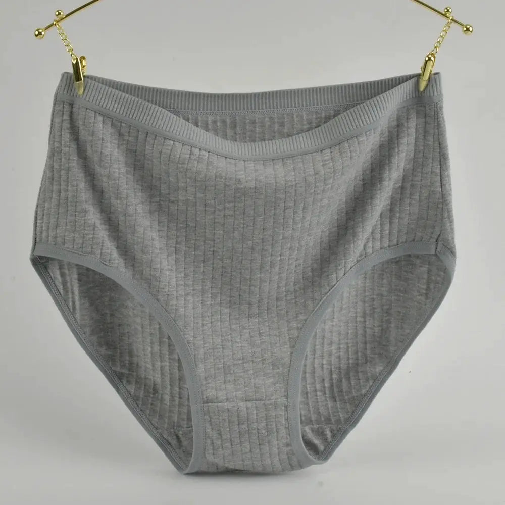 Panties by Simples Market: gray ribbed cotton high-waist underwear for women, breathable plus-size