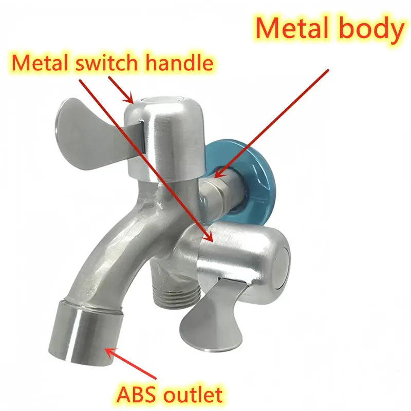 1/2 in double-outlet washing machine faucet with metal body and ABS outlet