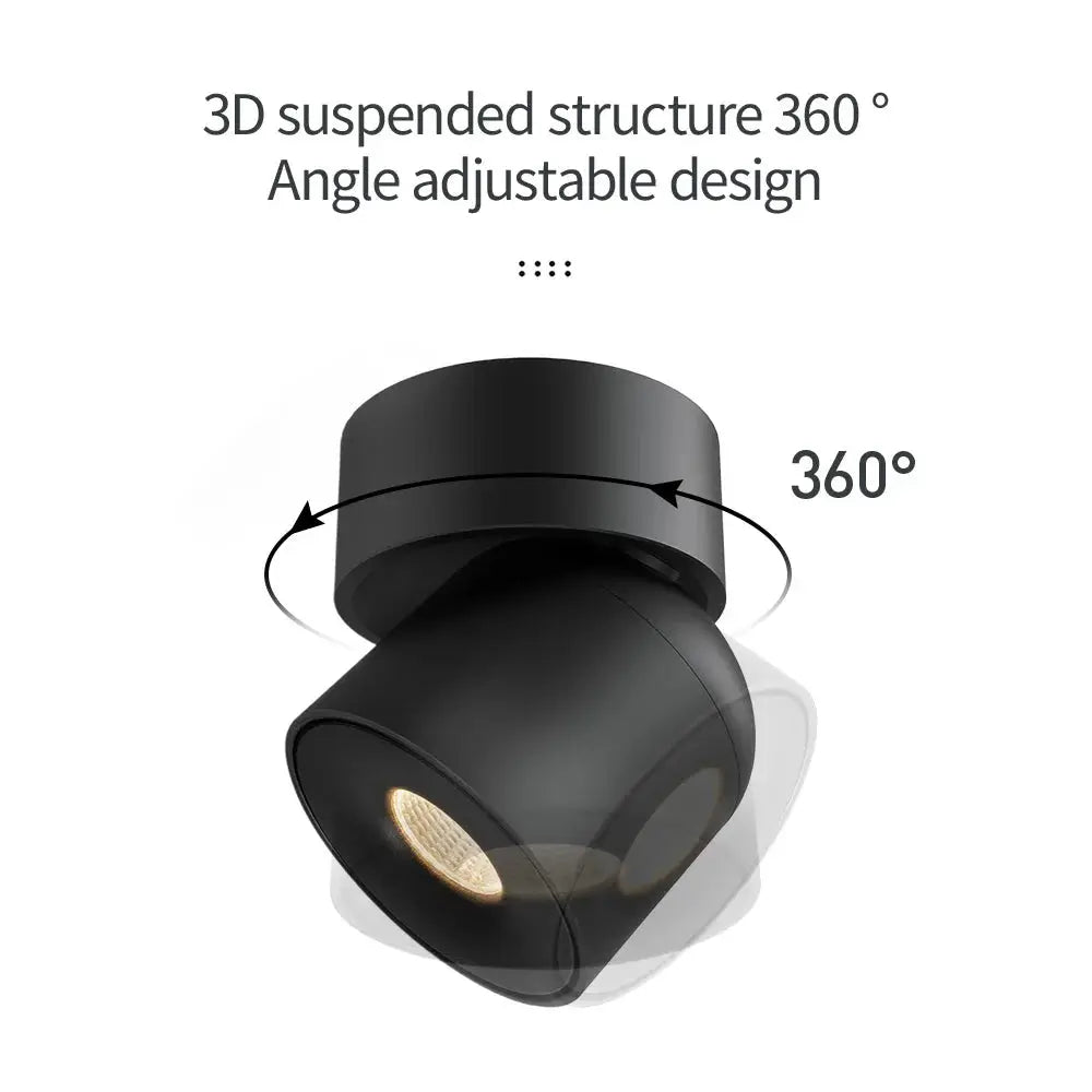 Aisilan LED ceiling spotlight 360° rotation, black finish, Simples Market