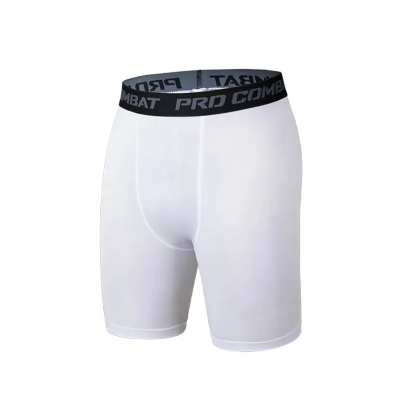 Mens white compression shorts with black Pro Combat waistband