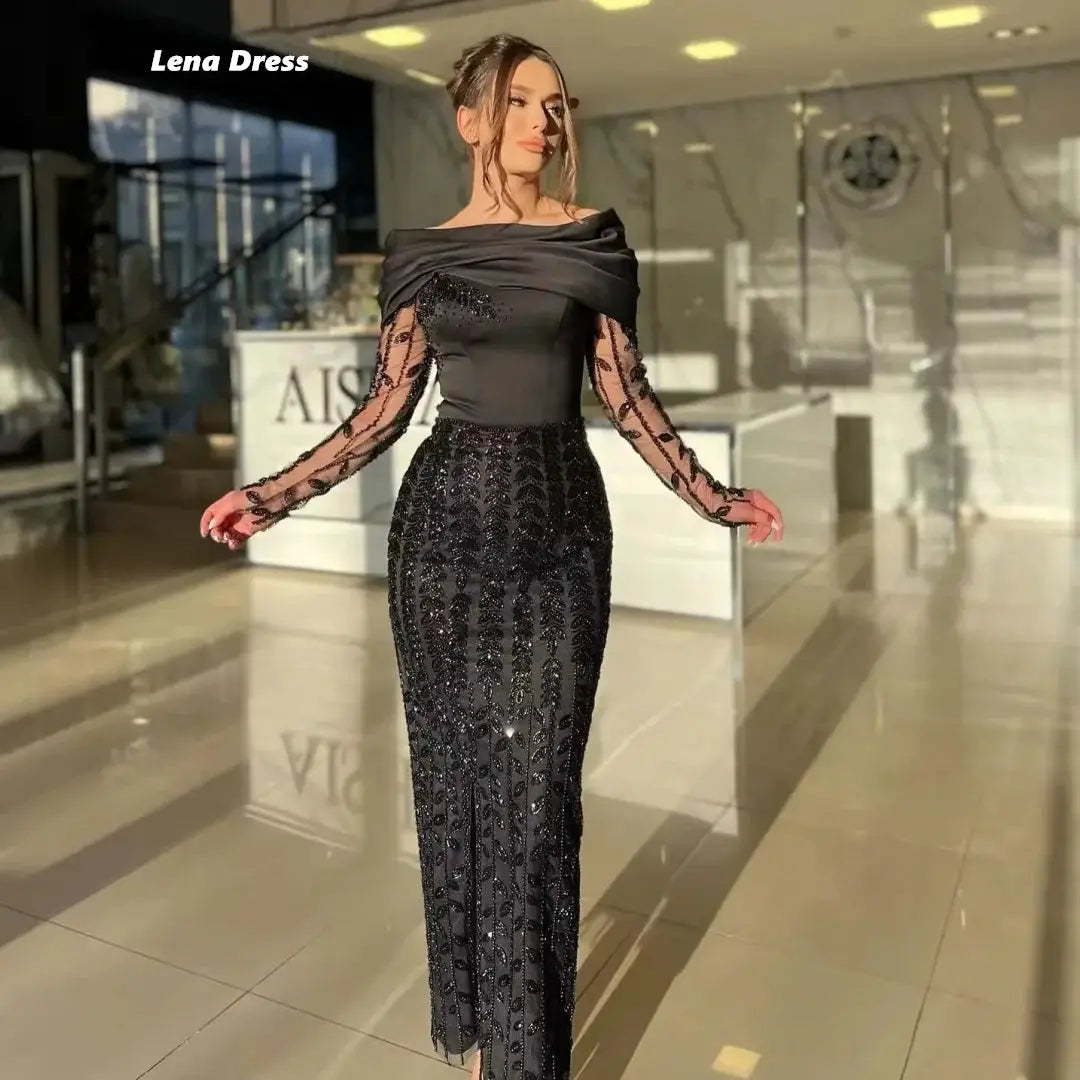 Lena Luxurious Black Mermaid Evening Dress With Lace Prom Gown