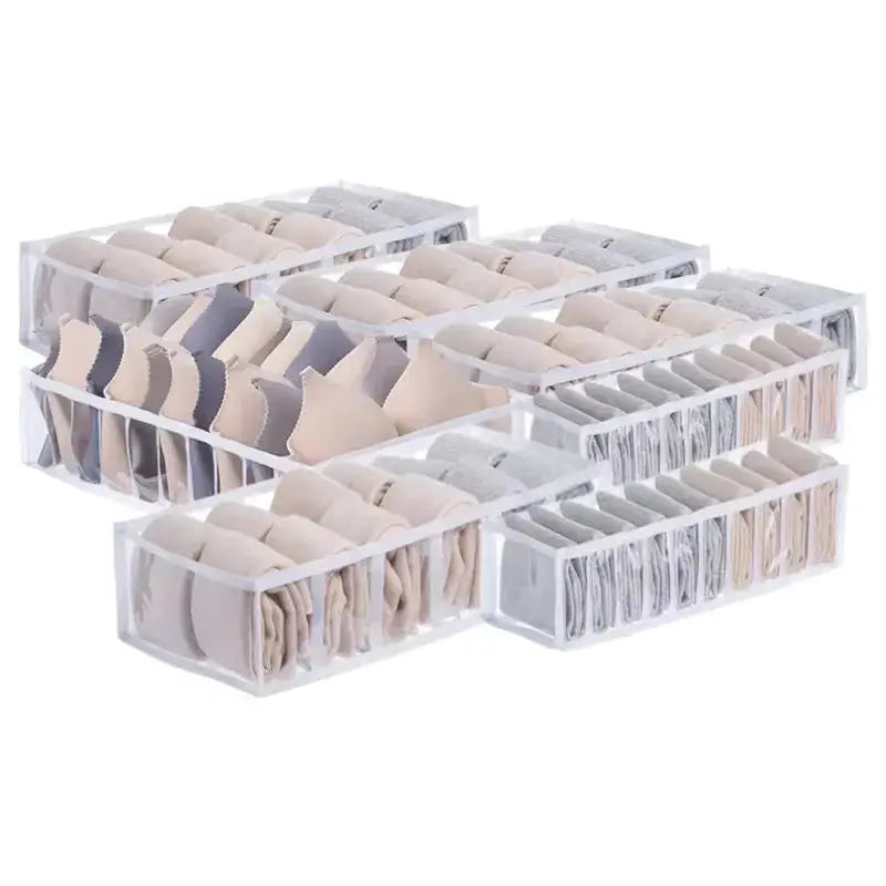 Closet organizer set of four clear plastic drawer dividers for underwear and socks by Simples Market