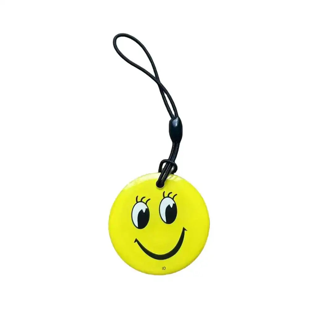 RFID key tag 125KHz EM4305/T5577, yellow round smiley with black lanyard, Simples Market