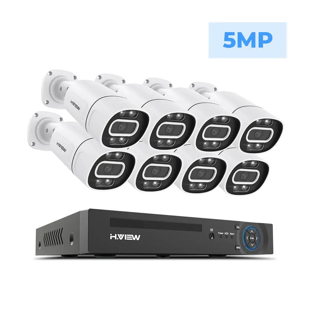 H.VIEW 8-channel PoE CCTV kit with 8 white outdoor IP cameras and NVR, 4K/5MP/8MP