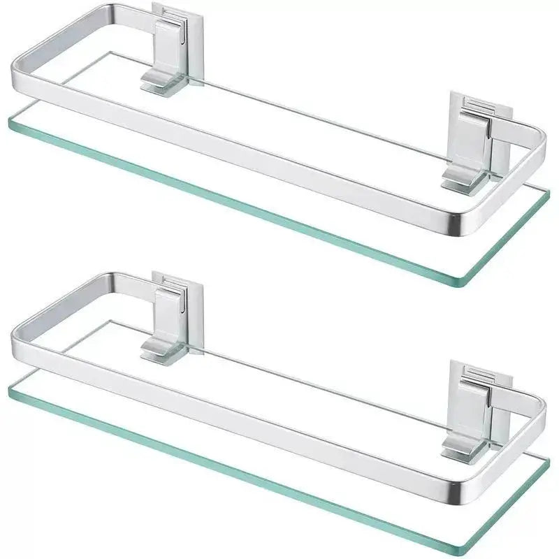 Glass bathroom shelf organizer with chrome frame, wall-mounted, set of 2.