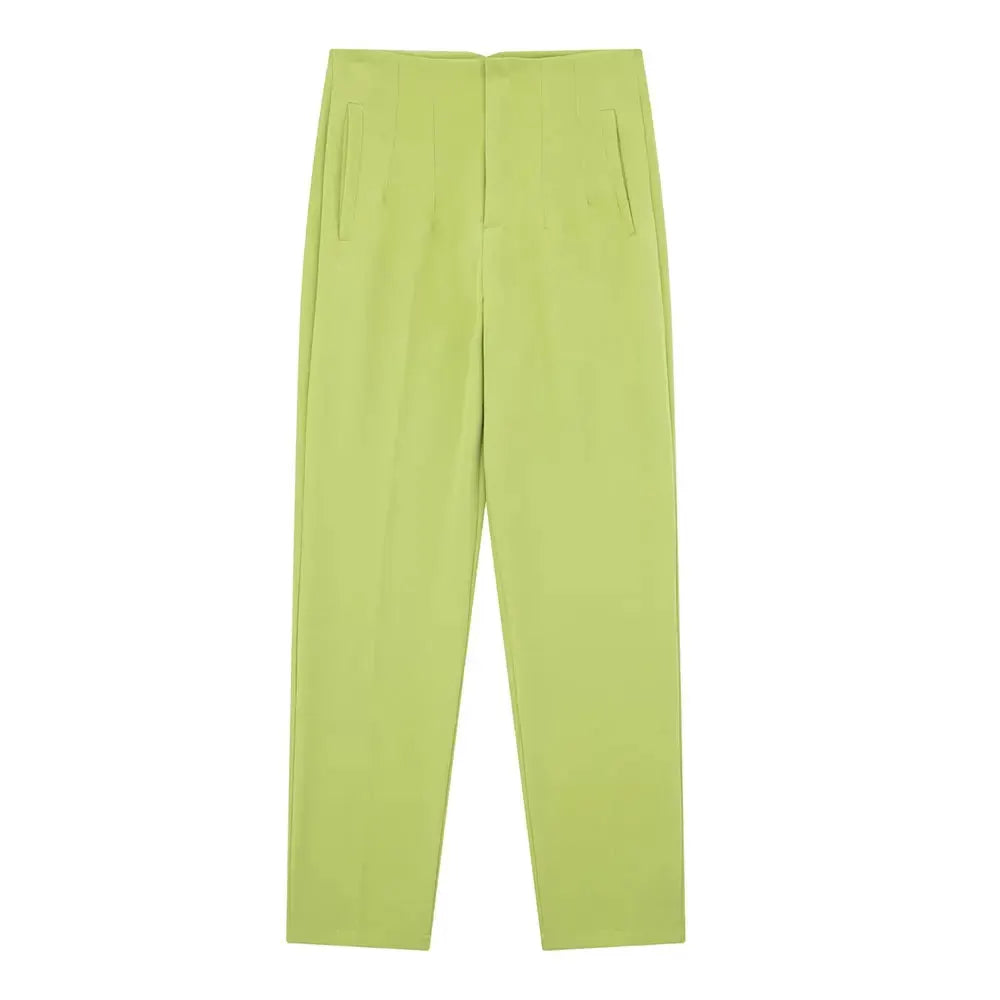 Duoperi Women High Waist Trousers Solid Color Premium Polyester Blend for Comfort and Flattering Fit