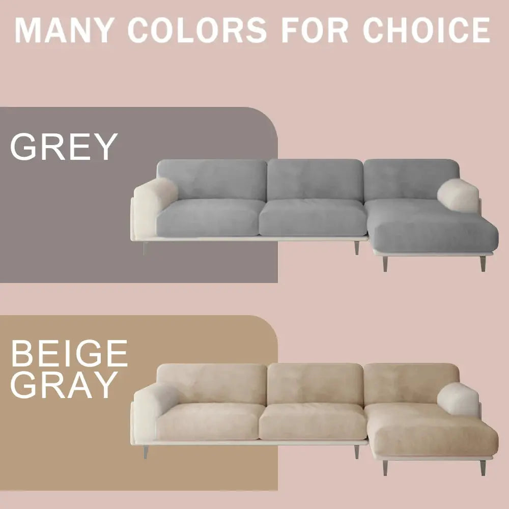 Lux velvet sofa cover set in grey and beige, elastic cushion covers for sectional sofa