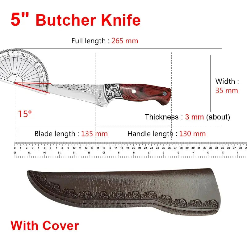 ChefPro Boning Knife With Rosewood Handle And Razor Sharp Stainless Steel Blade For Meat Poultry Fish