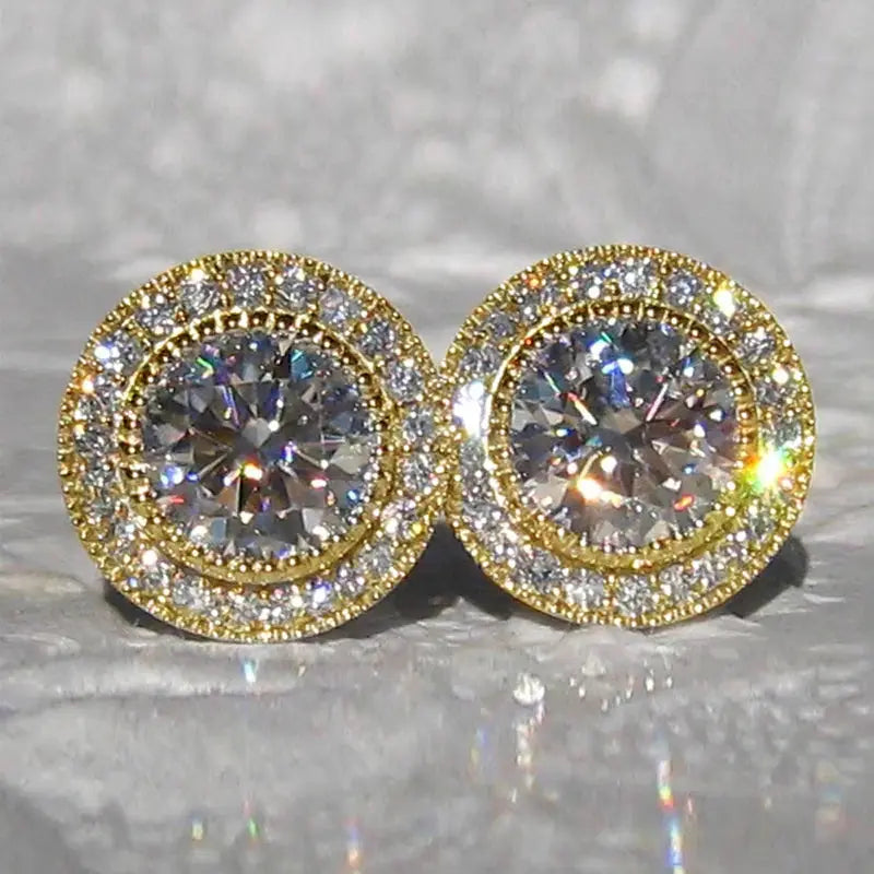Huitan Delicate Small Round Stud Earrings With Shiny Cubic Zirconia Versatile Fashion Jewelry For Women Teens