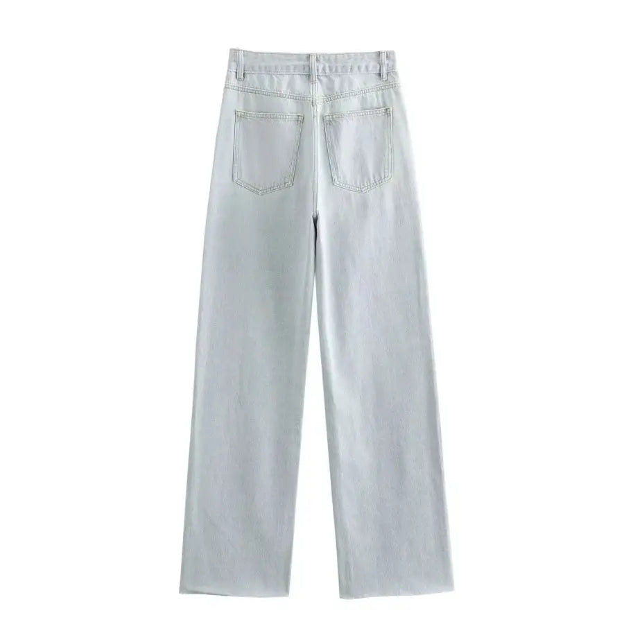 ETJ Wide Leg High Waist Jeans Women Five Pocket Washed And Comfortable