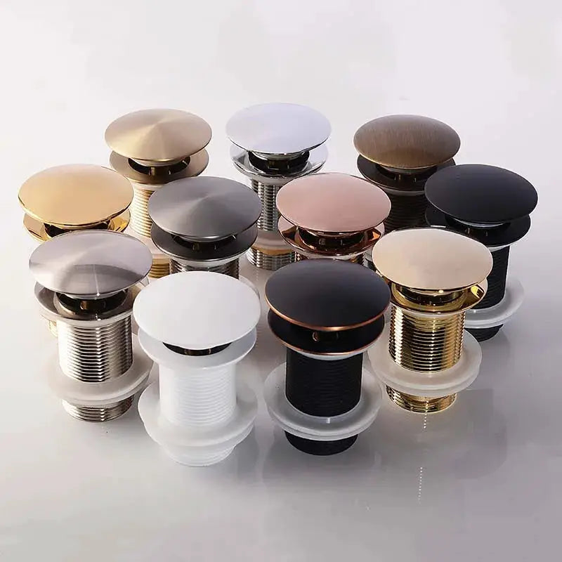 Simples Market bathroom sink push-down pop-up stoppers in brushed gold, black, white, rose gold, gold, chrome (12 pcs)