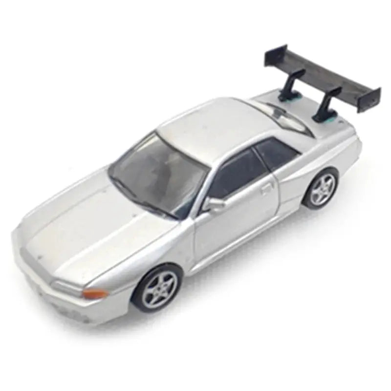 1:64 silver model car with rear spoiler wing for DIY model builds