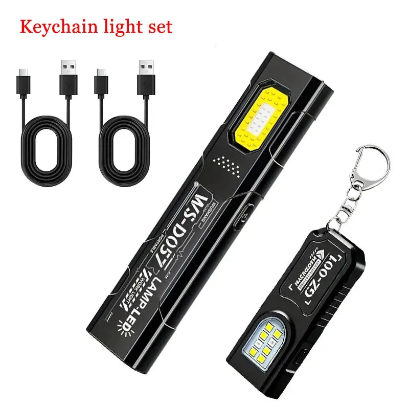 Simples Market 2-piece black COB LED keychain light set with USB-C rechargeable flashlights.