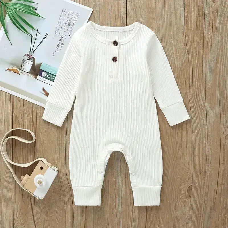 Spring Autumn Newborn Unisex Baby Long Sleeve Rib Cotton Romper Playsuit Jumpsuit O Neck Solid Color