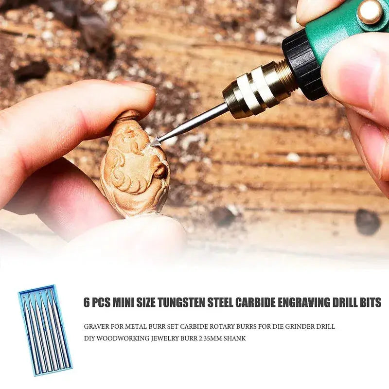 6 Piece Tungsten Steel Engraving Cutter Set 2.35mm Shank For Electric Carving Machines Cutting Size 1.0 To 2.3mm