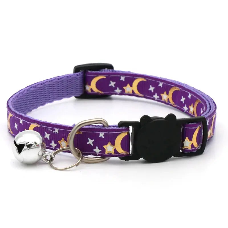 Cartoon Star Moon Cat Collar With Bell Adjustable Breakaway Safety Necklace For Cats And Small Dogs