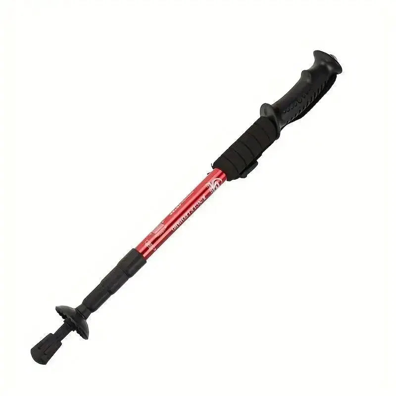 Simples Market trekking pole with shock absorption, foldable ultralight red aluminum shaft and black ergonomic grip
