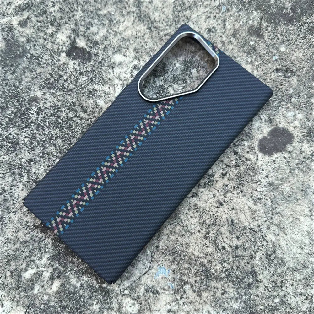 Simples Market MagSafe Kevlar carbon fiber phone case for Samsung Galaxy S26/S25/S24 Ultra/Plus, dark blue with stripe
