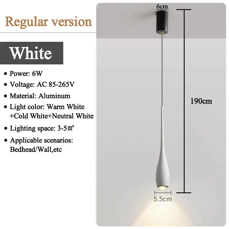 MARPOU white aluminum LED pendant light, 6W, adjustable height.