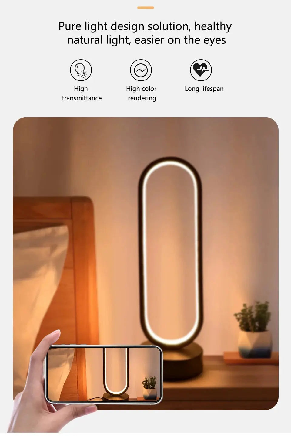 Bedroom Ring Night Lamp by Simples Market; three-color dimmable LED ambient lamp with oval glow