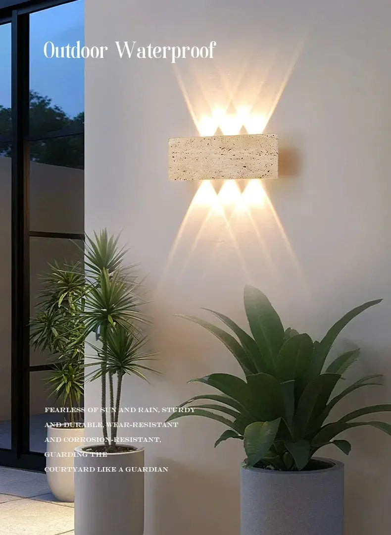 Wabi-sabi outdoor waterproof stone wall lamp, 12W LED exterior lighting fixture.