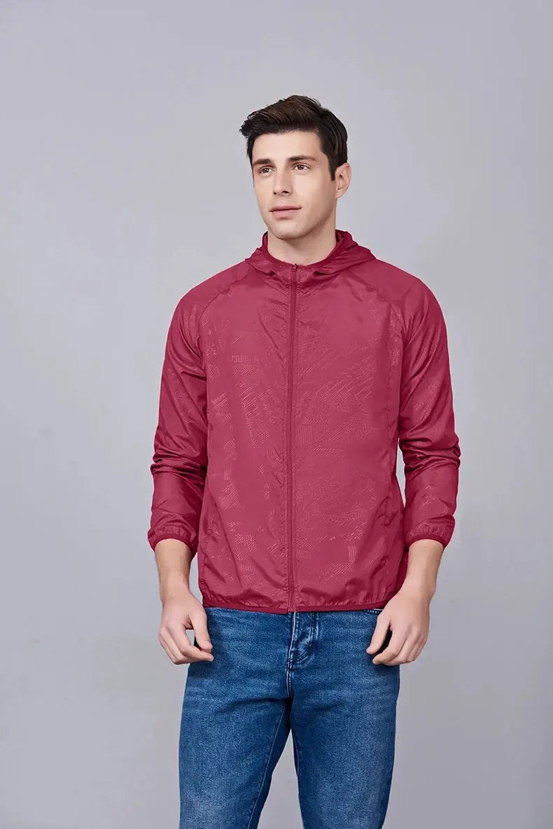 JNLN unisex hooded hiking jacket, burgundy waterproof windbreaker for outdoor trekking, Simples Market.
