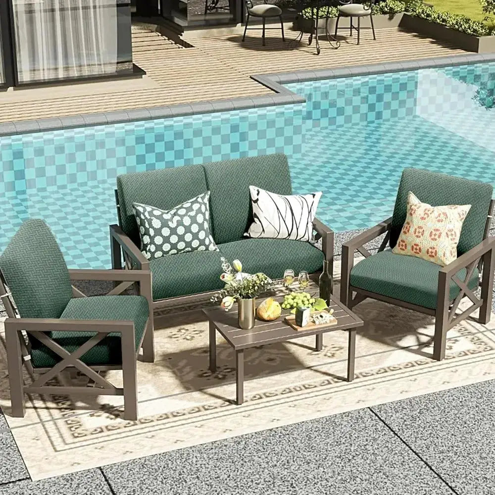 Outdoor sofa cushion covers by Simples Market, green stretch patio couch slipcovers, waterproof and UV-resistant.