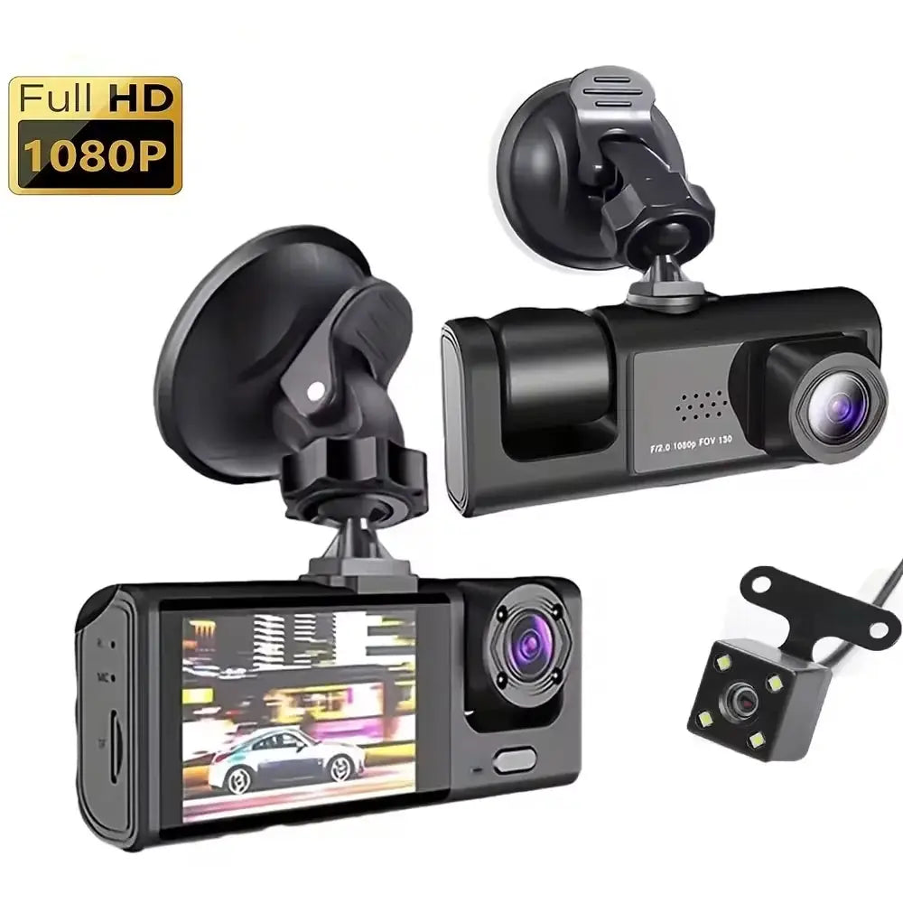 Simples Market Dash Cam with IR Night Vision, 2-inch IPS display, 1080P, 3-camera DVR system
