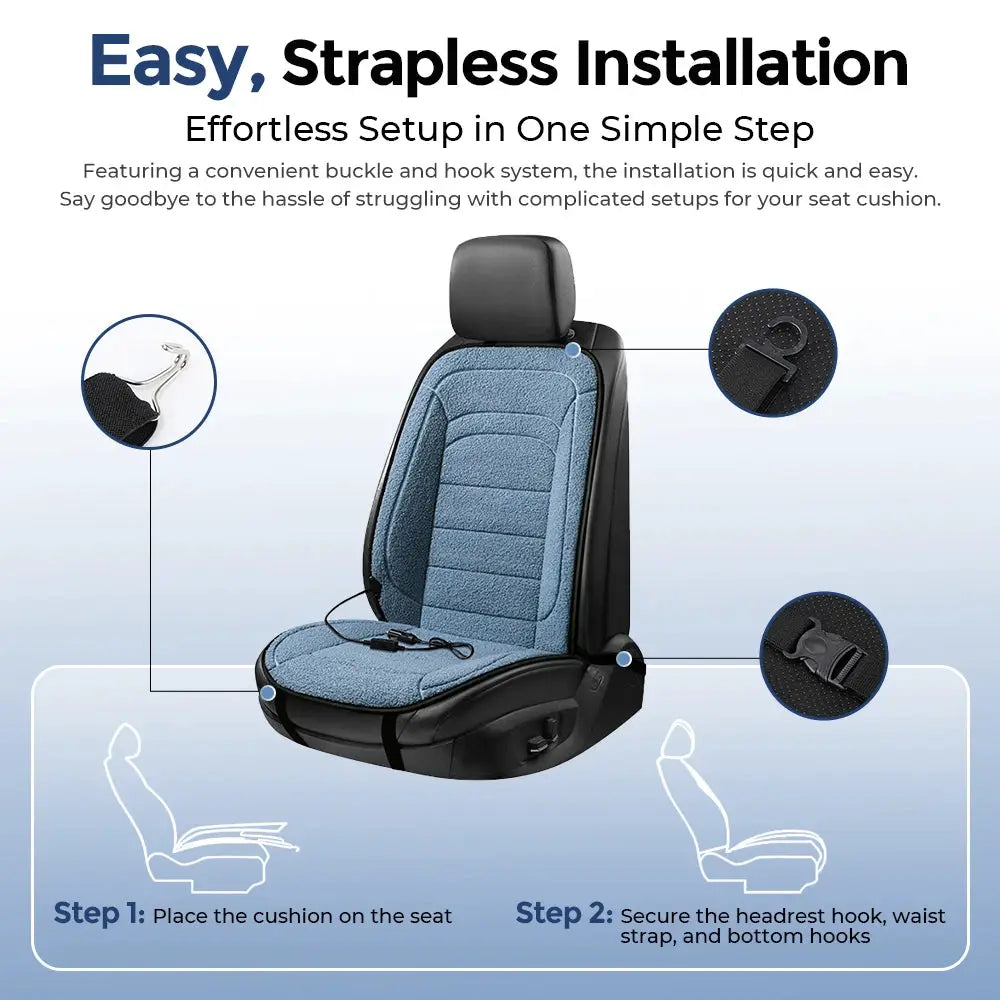 Massager chair pad with blue plush fabric, electric heating and vibrating back cushion for car or home by Simples Market