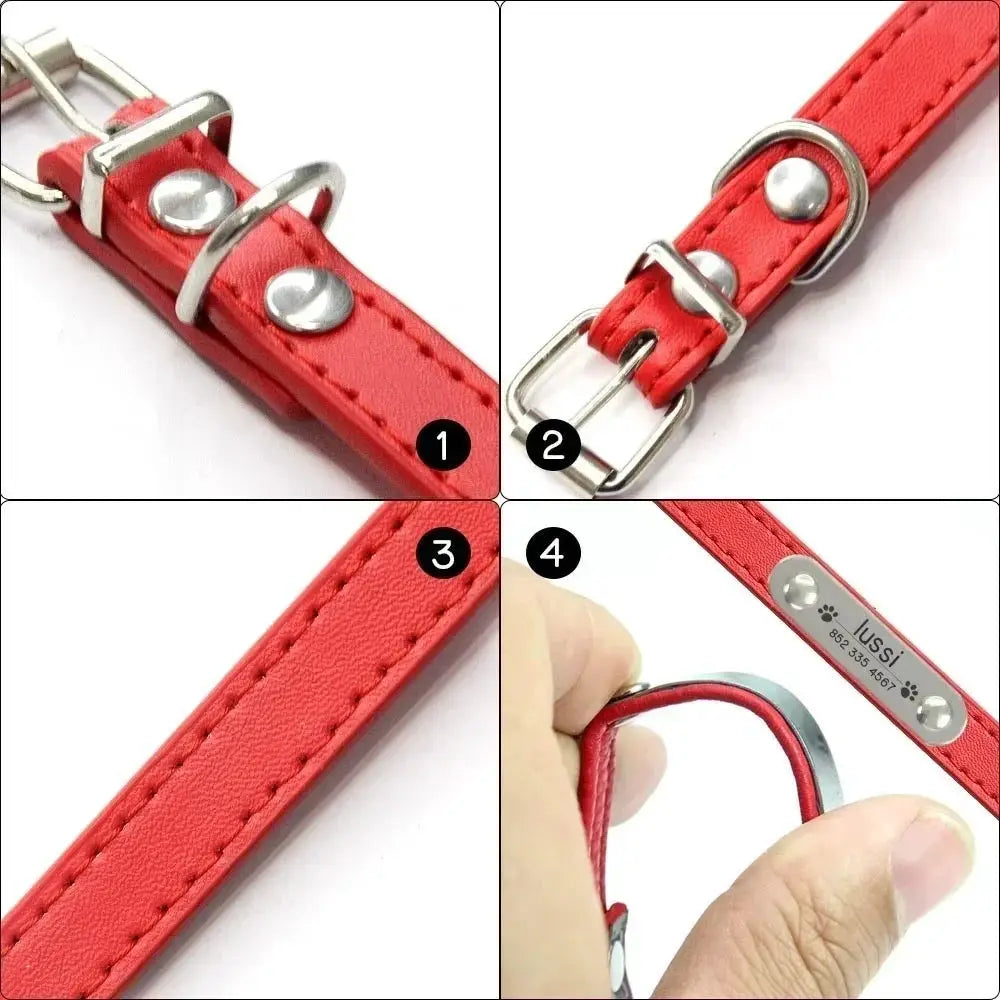 Personalized Dog Collar With Engraved Name ID Anti Lost PU Leather Pink For Small Medium Large Dogs And Cats