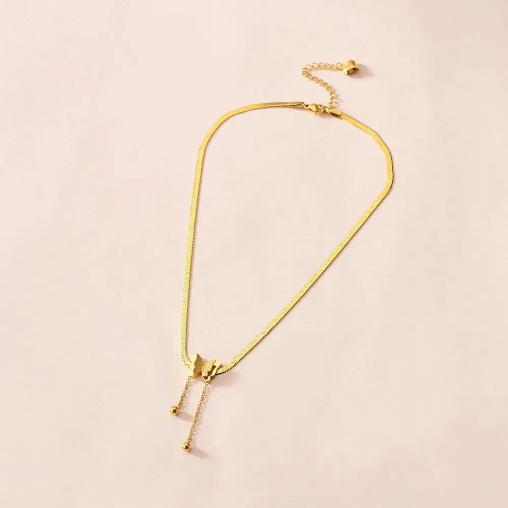 Vintage Butterfly Necklace For Women Golden Stainless Steel Snake Chains Choker With Charm Jewelry Gift
