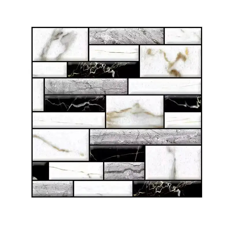 Self-adhesive tile wall sticker panel in white-gray marble bricks, 3D PVC, waterproof; Simples Market