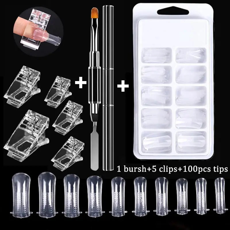 NailCraft 100 Pcs Nail Tips Full Set Coffin Shape Acrylic False Nails Transparent Full Coverage for Easy Gel Extensions