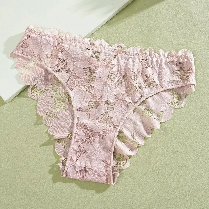 Floral lace panties for women; pink, low-rise, breathable underwear